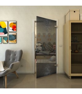 Ganzglastür - Fineprint Model 024 Schwarz auf Grauglas