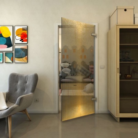 Ganzglastür - Fineprint Model 024 Gold auf Grauglas