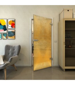 Ganzglastür - Fineprint Model 025 Gold auf Grauglas