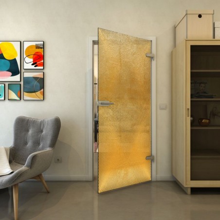 Ganzglastür - Fineprint Model 025 Gold auf Grauglas
