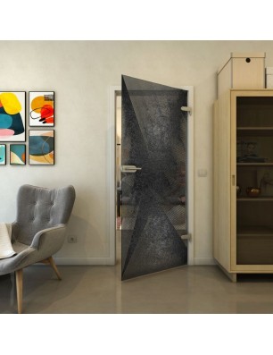 Ganzglastür - Fineprint Model 026 Schwarz auf Grauglas