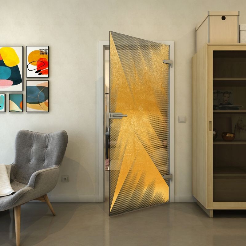 Ganzglastür - Fineprint Modell 026 Gold auf Grauglas