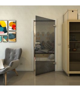 Ganzglastür - Fineprint Model 027 Schwarz auf Grauglas