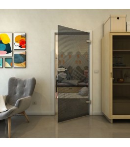 Ganzglastür - Fineprint Model 028 Schwarz auf Grauglas