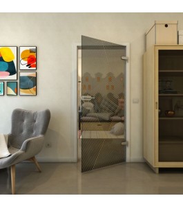 Ganzglastür - Fineprint Model 028 Gold auf Grauglas