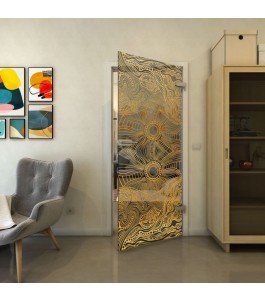 Ganzglastür - Fineprint Model 030 Gold auf Grauglas