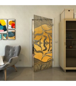 Ganzglastür - Fineprint Model 031 Gold auf Grauglas