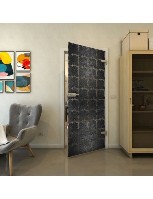 Ganzglastür - Fineprint Model 033 Schwarz auf Grauglas