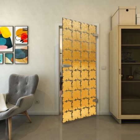 Ganzglastür - Fineprint Model 033 Gold auf Grauglas