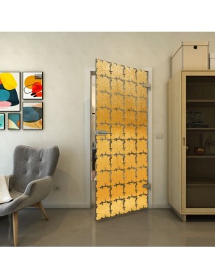 Ganzglastür - Fineprint Model 033 Gold auf Grauglas