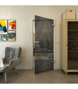 Ganzglastür - Fineprint Model 034 Schwarz auf Grauglas