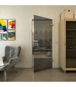 Ganzglastür - Fineprint Model 035 Schwarz auf Grauglas