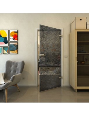 Ganzglastür - Fineprint Model 036 Schwarz auf Grauglas