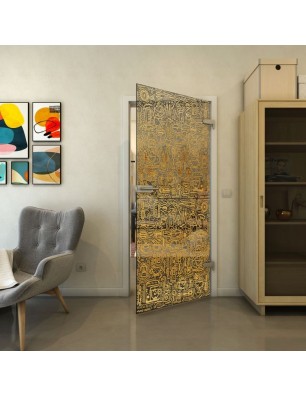 Ganzglastür - Fineprint Model 036 Gold auf Grauglas