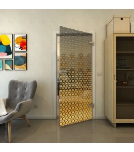 Ganzglastür - Fineprint Model 038 Gold auf Grauglas