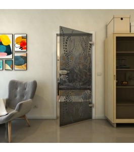 Ganzglastür - Fineprint Model 039 Schwarz auf Grauglas