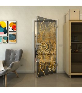 Ganzglastür - Fineprint Model 039 Gold auf Grauglas