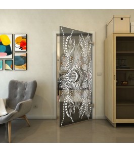 Ganzglastür - Fineprint Model 039 Weiss auf Grauglas