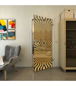 Ganzglastür - Fineprint Model 042 Gold auf Grauglas