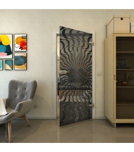 Ganzglastür - Fineprint Model 044 Schwarz auf Grauglas