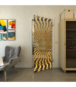 Ganzglastür - Fineprint Model 044 Gold auf Grauglas