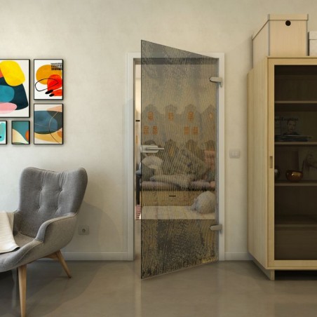 Ganzglastür - Fineprint Model 045 Gold auf Grauglas