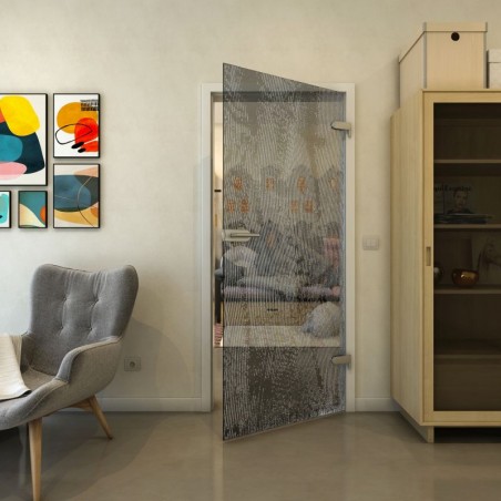 Ganzglastür - Fineprint Model 045 Weiss auf Grauglas