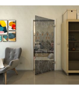 Ganzglastür - Fineprint Model 047 Weiss auf Grauglas