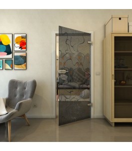 Ganzglastür - Fineprint Model 049 Schwarz auf Grauglas