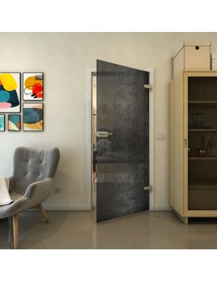 Ganzglastür - Fineprint Model 050 Schwarz auf Grauglas