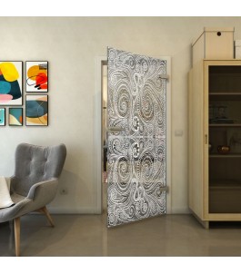 Ganzglastür - Fineprint Model 051 Weiss auf Grauglas