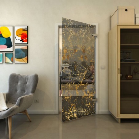 Ganzglastür - Fineprint Model 054 Gold auf Grauglas