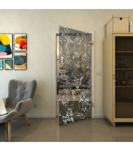 Ganzglastür - Fineprint Model 054 Weiss auf Grauglas