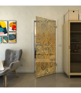 Ganzglastür - Fineprint Model 055 Gold auf Grauglas