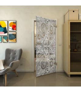 Ganzglastür - Fineprint Model 055 Weiss auf Grauglas