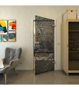 Ganzglastür - Fineprint Model 057 Schwarz auf Grauglas