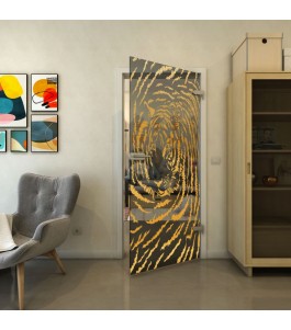 Ganzglastür - Fineprint Model 057 Gold auf Grauglas