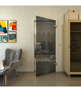 Ganzglastür - Fineprint Model 058 Schwarz auf Grauglas