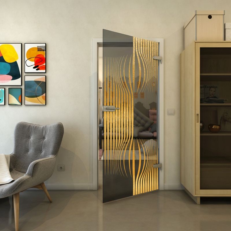 Ganzglastür - Fineprint Modell 059 Gold auf Grauglas