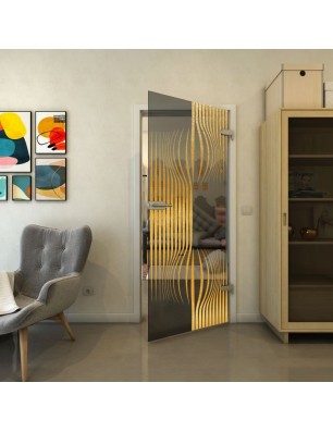 Ganzglastür - Fineprint Model 059 Gold auf Grauglas