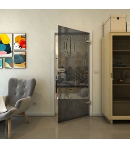 Ganzglastür - Fineprint Model 060 Schwarz auf Grauglas