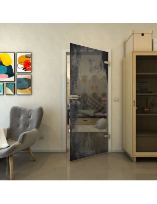 Ganzglastür - Fineprint Model 061 Schwarz auf Grauglas