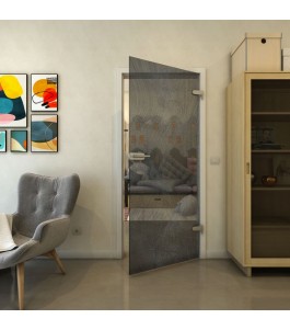 Ganzglastür - Fineprint Model 062 Schwarz auf Grauglas