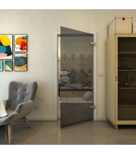 Ganzglastür - Fineprint Model 063 Schwarz auf Grauglas