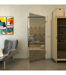 Ganzglastür - Fineprint Model 063 Gold auf Grauglas