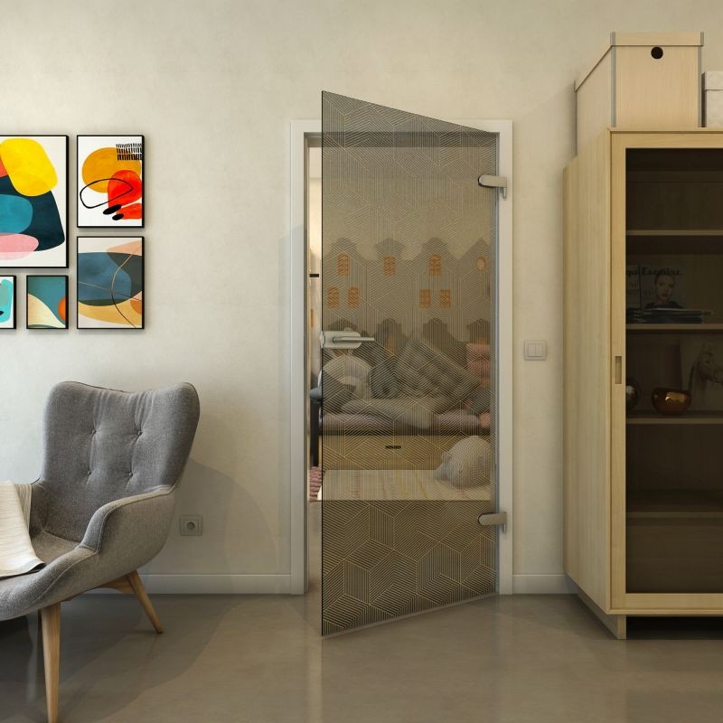 Ganzglastür - Fineprint Modell 063 Gold auf Grauglas