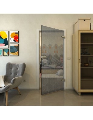 Ganzglastür - Fineprint Model 063 Weiss auf Grauglas