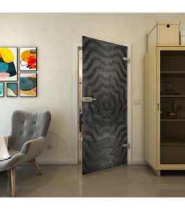 Ganzglastür - Fineprint Model 064 Schwarz auf Grauglas