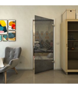 Ganzglastür - Fineprint Model 066 Schwarz auf Grauglas