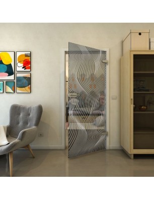 Ganzglastür - Fineprint Model 066 Weiss auf Grauglas